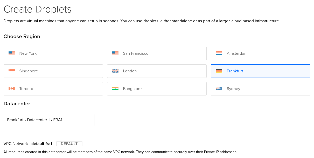 Create Droplet: Choose Region